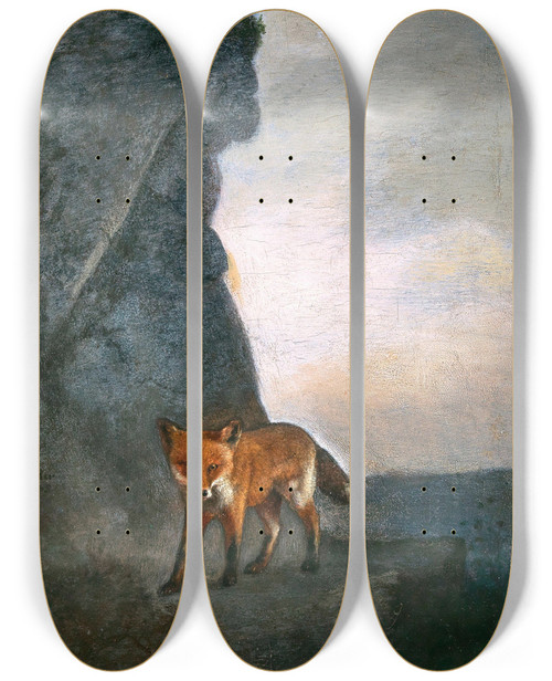 Triptych art skateboard deck of Michael Neder A Fox In The Mountains by Michael Neder (1807-1882)