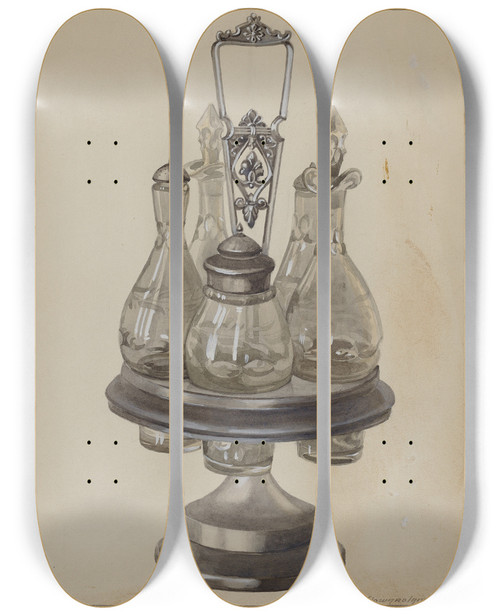 Triptych art skateboard deck of J Howard Iams Pewter Caster by J Howard Iams (20-)
