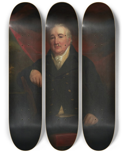 Triptych art skateboard deck of Sir Henry Raeburn Portrait Of Mr William Ferguson Of Raith by Sir Henry Raeburn (1756-1823)
