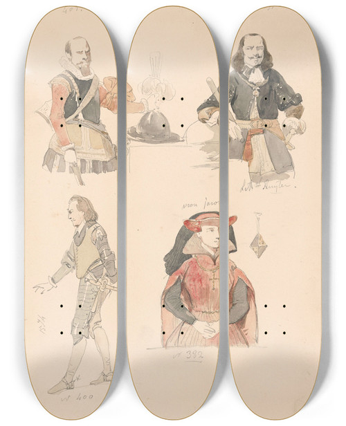 Triptych art skateboard deck of Nicaise De Keyser Portrait Of An Officer Michiel Adriaensz De Ruyter Henry Of Nassaudillenburg And Jacqueline Countess Of Hainaut by Nicaise De Keyser (1813-1887)