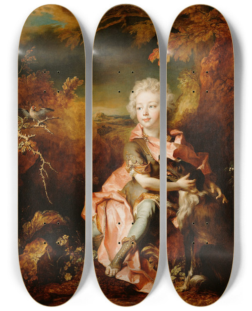Triptych art skateboard deck of Nicolas De Largillire Portrait Of A Boy In Fancy Dress by Nicolas de Largillire (1656-1746)