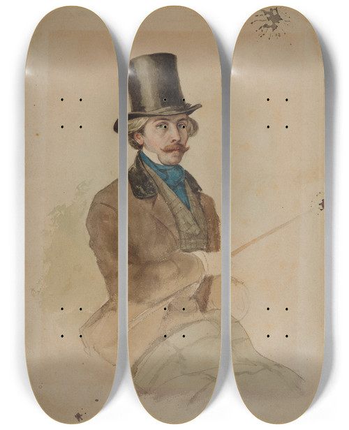 Triptych art skateboard deck of Juliusz Kossak Portrait Of Count Leon Rzewuski by Juliusz Kossak (1824-1899)
