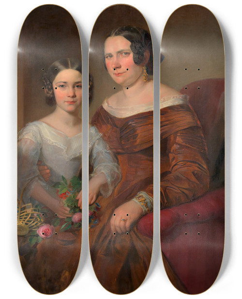 Triptych art skateboard deck of Georg Decker Frau Und Tochter Des Polizeioffiziers Josef Moser by Georg Decker (1818-1894)