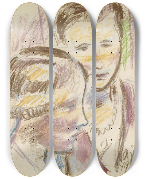 Triptych art skateboard deck of Anton Faistauer Zwei Frauen by Anton Faistauer (1887-1930)