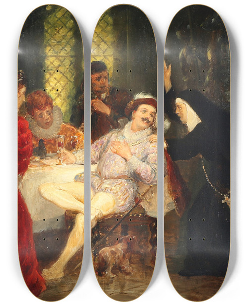 Triptych art skateboard deck of Otto Bache Primadonna Leocadi Gerlach Og Kammersanger Christian Hansen I Don Juan by Otto Bache (1839-1927)