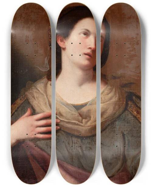 Triptych art skateboard deck of Bolognese School A Sibyl With Eyes Raised by Bolognese School
