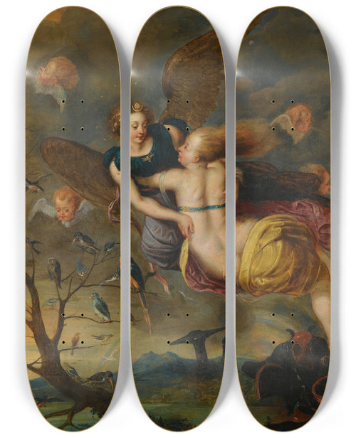 Triptych art skateboard deck of Follower Of Jan Breughel The Younger An Allegory Of Air by Follower Of Jan Breughel The Younger (1601-1678)