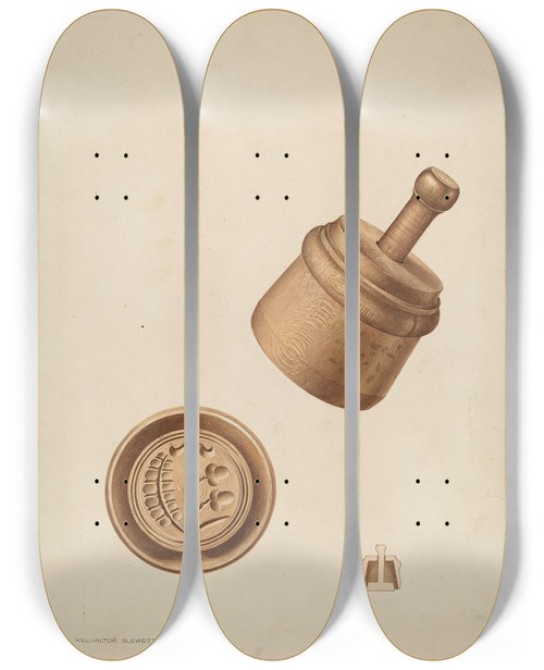 Triptych art skateboard deck of Wellington Blewett Butter Mold_1 by Wellington Blewett (20-)