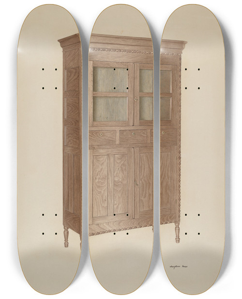Triptych art skateboard deck of Josephine Prado China Closet by Josephine Prado