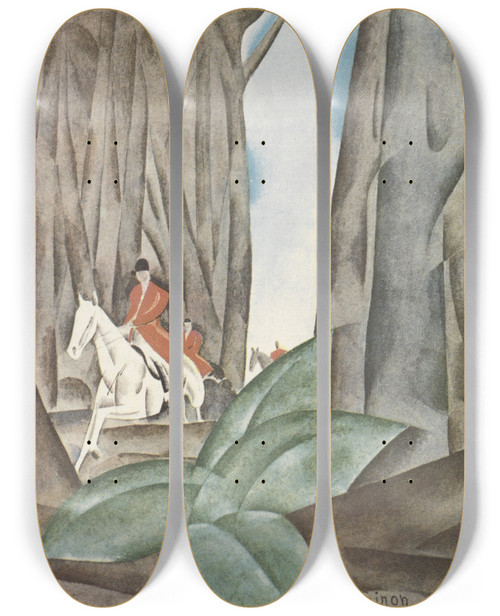 Triptych art skateboard deck of Hubert Giron Chasse A Courre by Hubert Giron (19-20-)
