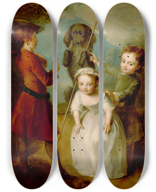 Triptych art skateboard deck of Philippe Mercier Playing Soldier by Philippe Mercier (1689-1760)