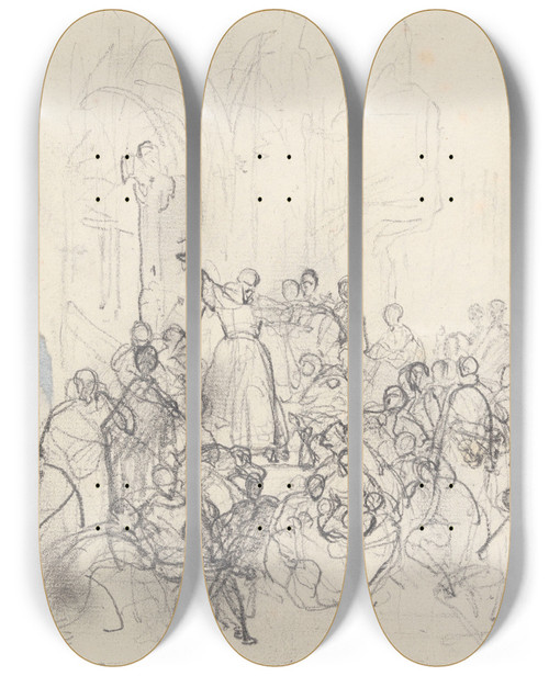 Triptych art skateboard deck of Nicaise De Keyser Peter The Hermit Preeching The Crusade_3 by Nicaise De Keyser (1813-1887)