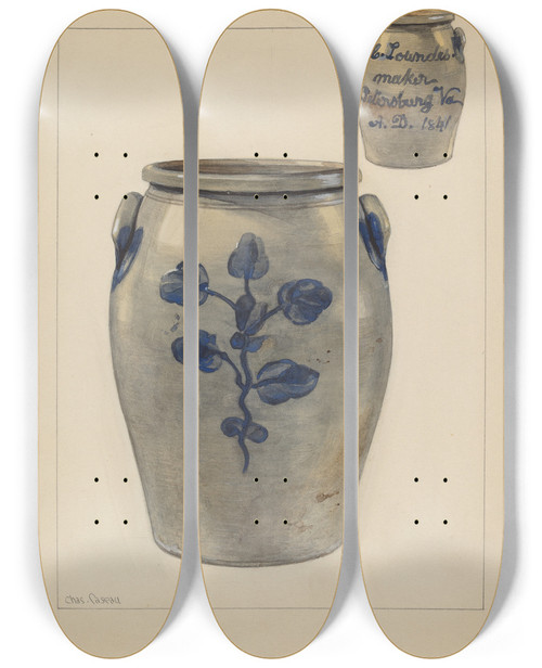Triptych art skateboard deck of Charles Caseau Crock_5 by Charles Caseau (1880)