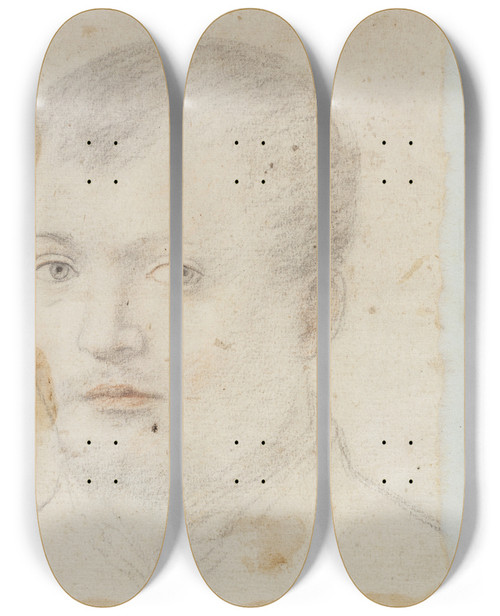 Triptych art skateboard deck of Bernardino Luini Portrait Of A Man by Bernardino Luini (1480-1532)