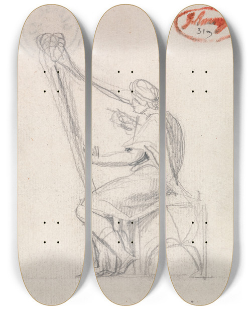 Triptych art skateboard deck of George Romney David Playing The Harp_2 by George Romney (1734-1802)