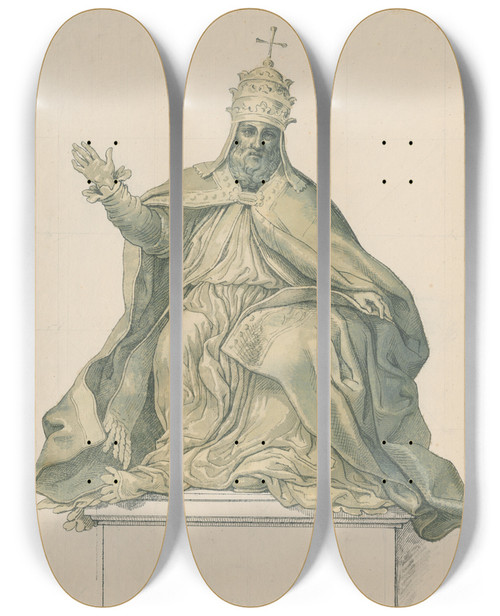 Triptych art skateboard deck of David Humbert De Superville Pope Paul Iii Sculpture On His Tomb In St Peters by David Humbert De Superville (1770-1849)