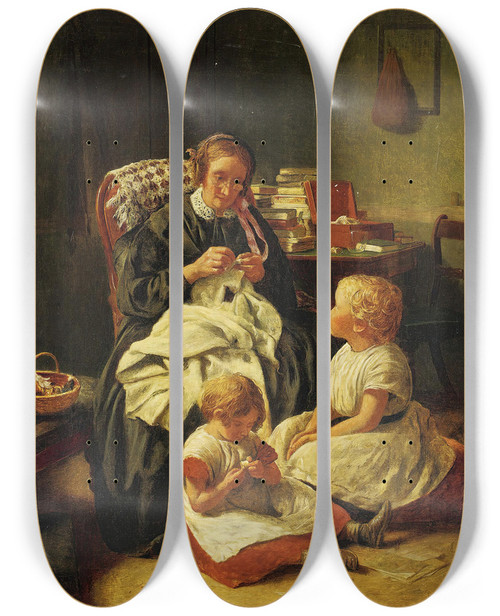 Triptych art skateboard deck of Edward Thompson Davis An Afternoon With Grandma by Edward Thompson Davis (1833-1867)