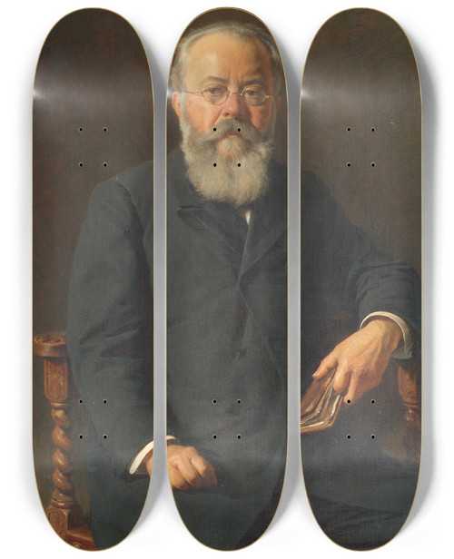 Triptych art skateboard deck of Kazimierz Pochwalski Dr Wilhelm Ritter Von Hartel by Kazimierz Pochwalski (1855-1940)