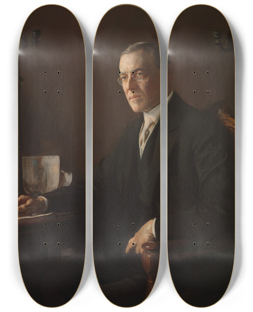 Triptych art skateboard deck of Edmund Charles Tarbell Woodrow Wilson by Edmund Charles Tarbell (1862-1938)