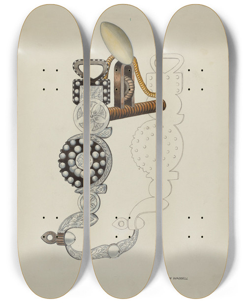 Triptych art skateboard deck of Harry Mann Waddell Spade Bit by Harry Mann Waddell (1876-1956)