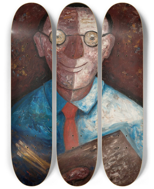 Triptych art skateboard deck of Tadeusz Makowski Portrait Of A Man With A Palette Jacques Gotkowski by Tadeusz Makowski (1882-1932)
