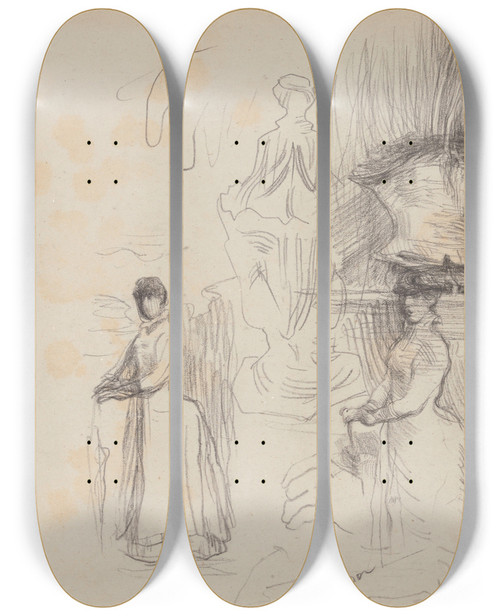 Triptych art skateboard deck of James Ensor Three Studies Of A Lady With Parasol by James Ensor (1860-1949)