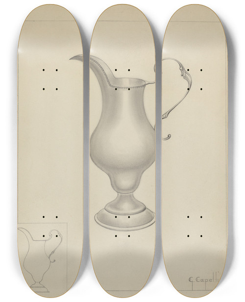 Triptych art skateboard deck of Giacinto Capelli Silver Creamer_3 by Giacinto Capelli (20-)