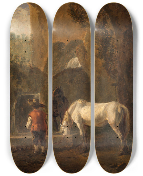 Triptych art skateboard deck of Jan Both A Horse Drinking by Jan Both (1618-1652)