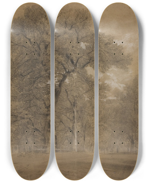 Triptych art skateboard deck of Constant Troyon Edge Of A Forest by Constant Troyon (1810-1865)