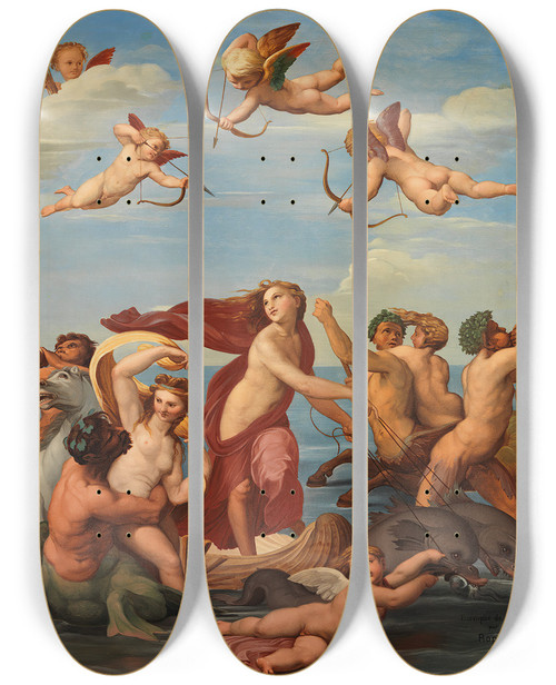 Triptych art skateboard deck of Nils Jakob Olsson Blommr The Triumph Of Galatea by Nils Jakob Olsson Blommer (1816-1853)