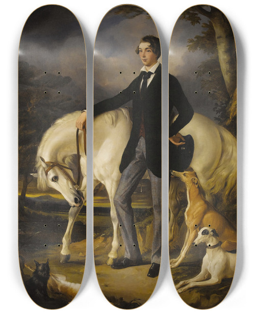 Triptych art skateboard deck of Sir Francis Grant Portrait Of A Young Man George Osbaldeston by Sir Francis Grant (1803-1878)