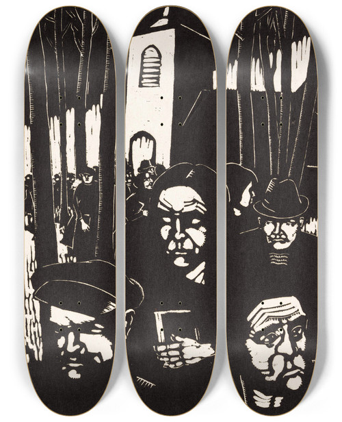Triptych art skateboard deck of Dick Ket Kerkgangers by Dick Ket (1902-1940)