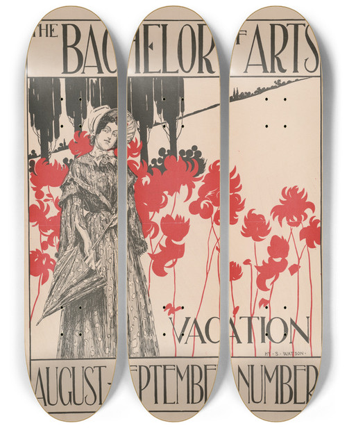 Triptych art skateboard deck of Henry Summer Watson The Bachelor Of Arts Vacation Augustseptember Number by Henry Summer Watson (1868-1933)