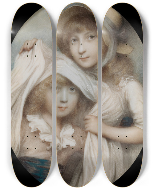 Triptych art skateboard deck of Andrew Plimer Mary And Nathaniel Jefferys by Andrew Plimer
