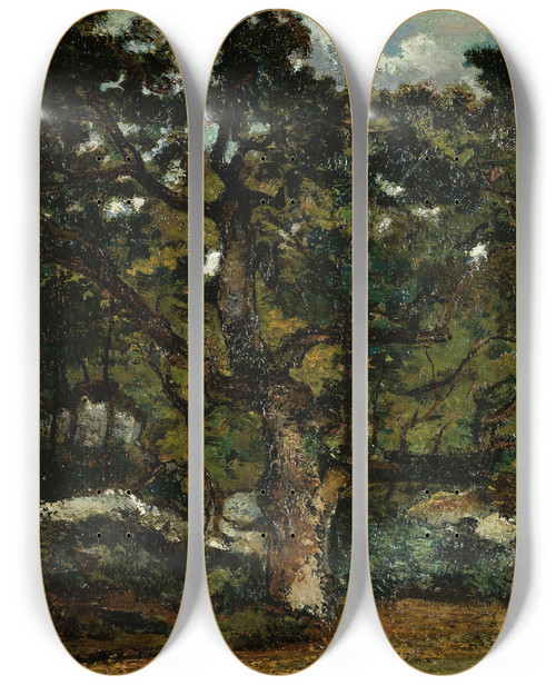 Triptych art skateboard deck of Antoinelouis Barye View Of The Fontainebleau Forest by Antoine-Louis Barye (1796-1875)