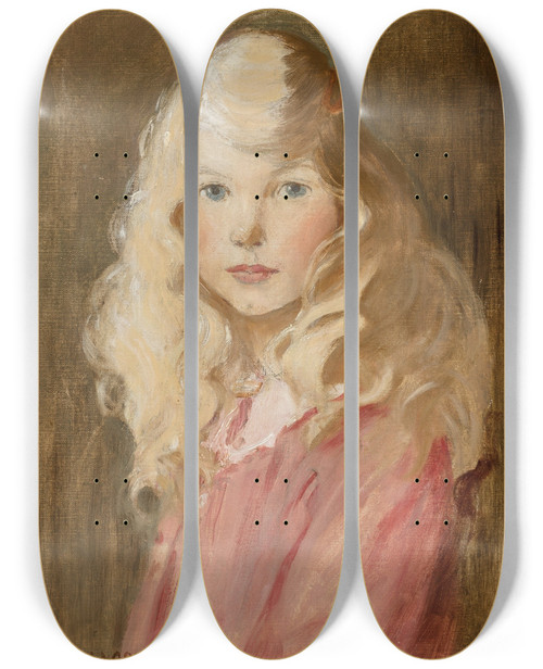 Triptych art skateboard deck of Jessie Willcox Smith Portrait Of A Girl by Jessie Willcox Smith (1863-1935)