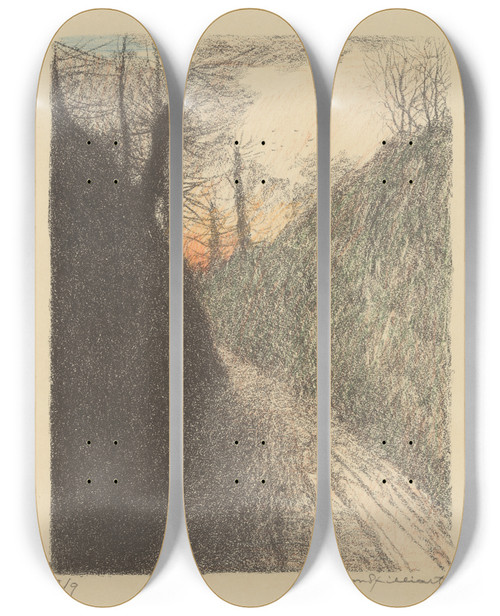 Triptych art skateboard deck of Lon Spilliaert Sites Brabanons 2 by Leon Spilliaert (1881-1946)