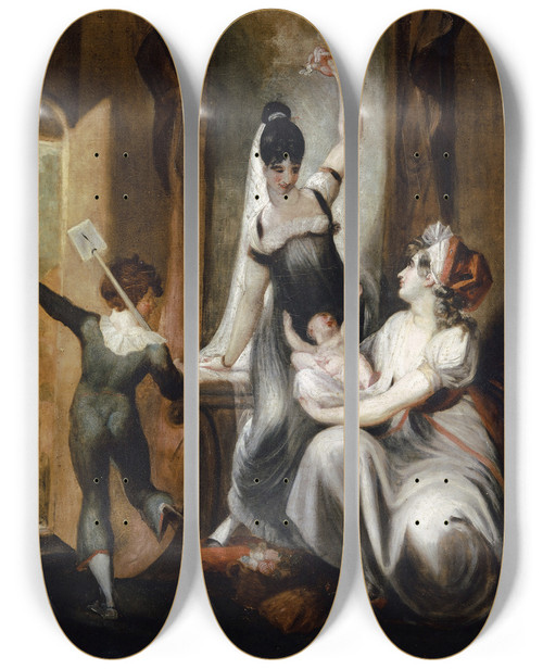 Triptych art skateboard deck of Henry Fuseli A Mother With Her Family In The Country by Henry Fuseli (1741-1825)