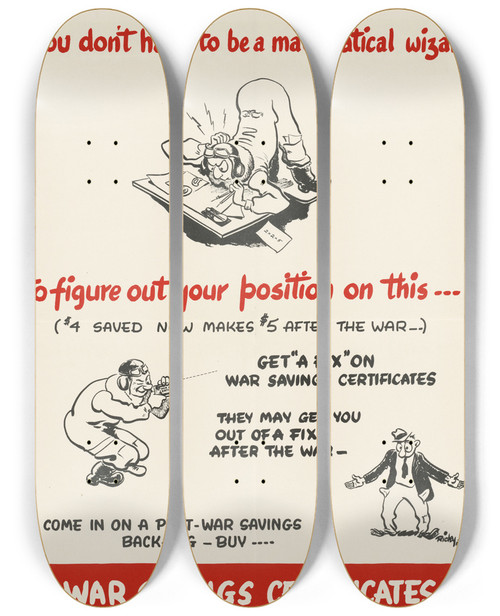 Triptych art skateboard deck of Ricky Rcaf You Dont Have To Be A Mathmatical Wizard To Figure Out Your Position On This by Ricky RCAF (20-)