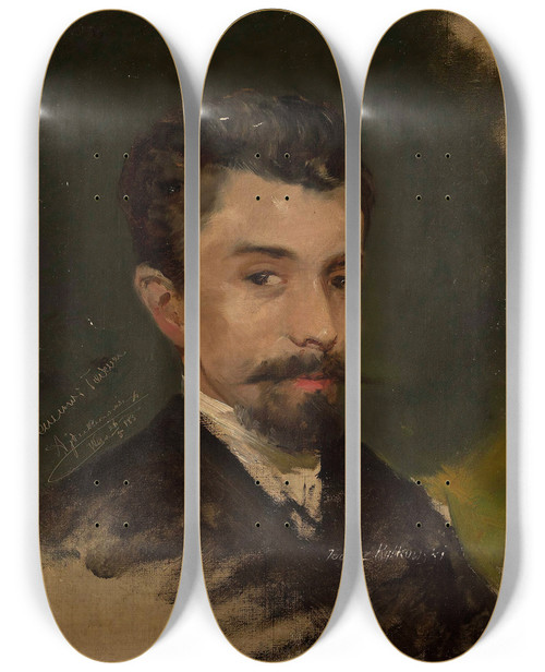 Triptych art skateboard deck of Tadeusz Ajdukiewicz Portrait Of Tadeusz Rybkowski by Tadeusz Ajdukiewicz (1852-1916)