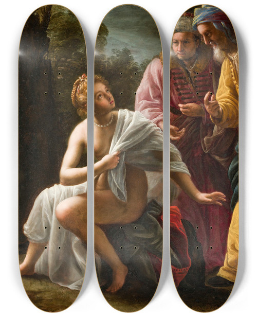 Triptych art skateboard deck of Ottavio Leoni Susanna And The Elders by Ottavio Leoni (1578-1630)