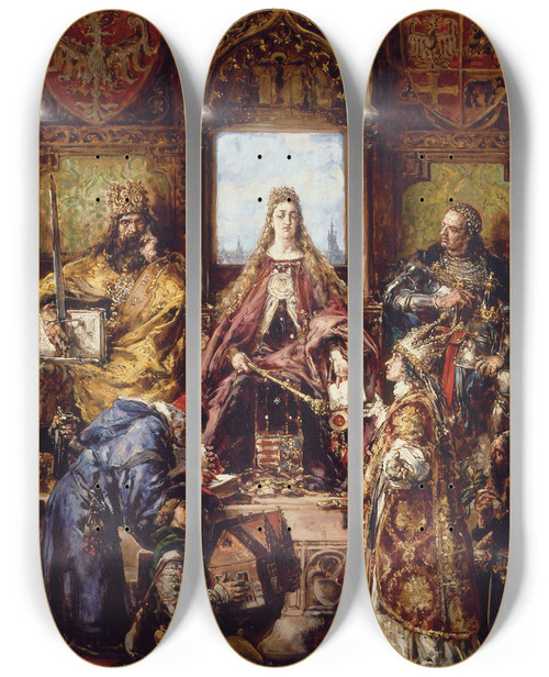 Triptych art skateboard deck of Jan Matejko Founding Of The Academy 136113991400 Ad From The Series History Of Civilization In Poland by Jan Matejko (1838-1893)