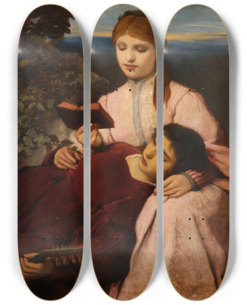 Triptych art skateboard deck of Gabriel Von Max Leisure Hours by Gabriel Von Max (1840-1915)
