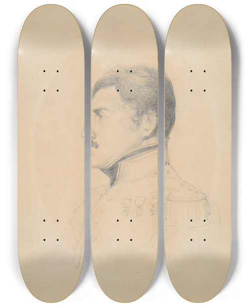 Triptych art skateboard deck of Denis Auguste Marie Raffet Portrait Of Generalpelissier by Denis Auguste Marie Raffet (1804-1860)