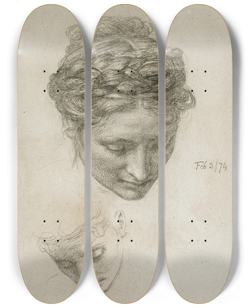 Triptych art skateboard deck of Edward John Poynter Study Of Two Heads by Edward John Poynter (1836-1919)