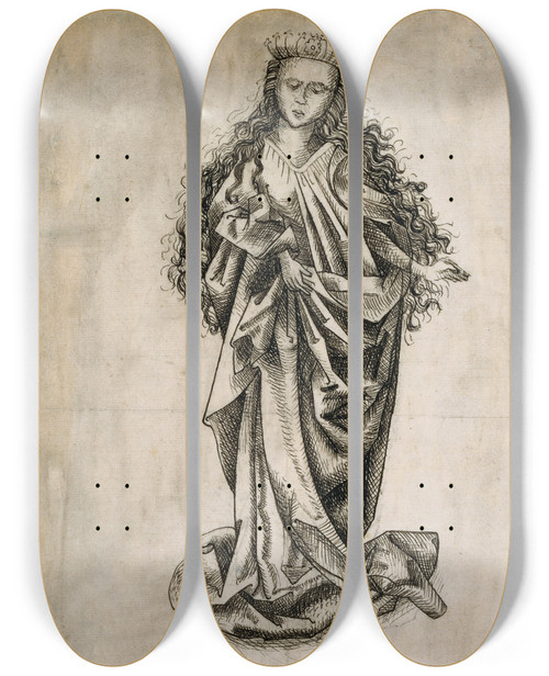 Triptych art skateboard deck of Circle Of Martin Schongauer Standing Female Saint by Circle Of Martin Schongauer (1450-1491)