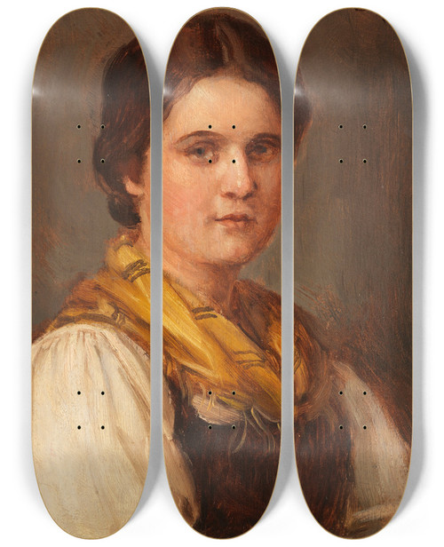 Triptych art skateboard deck of Franz Von Defregger Dirndl_4 by Franz Von Defregger (1835-1921)