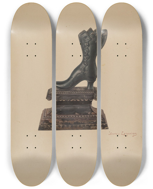 Triptych art skateboard deck of Sarkis Erganian Door Stop by Sarkis Erganian