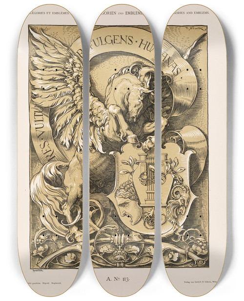 Triptych art skateboard deck of Albert Ilg Allegorien Und Embleme Vol Ii Pl123 by Albert Ilg (1847-1896)