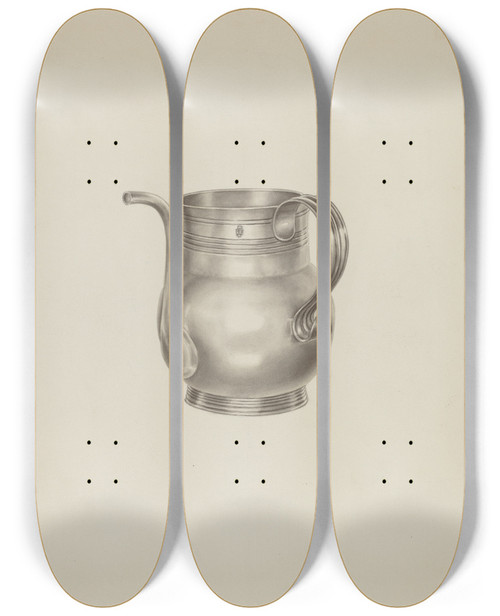Triptych art skateboard deck of Palmyra Pimentel Silver Spout Cup by Palmyra Pimentel